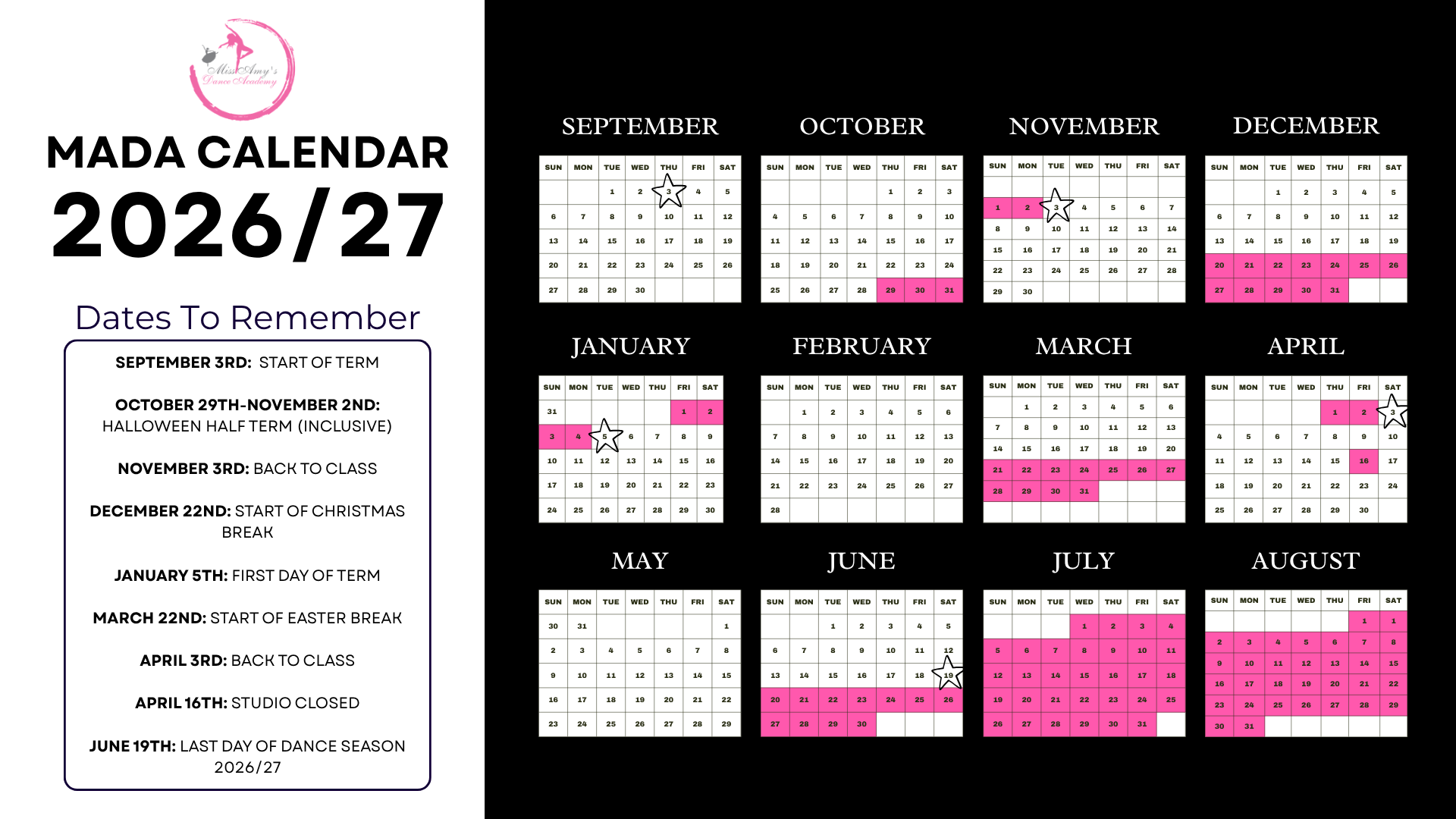 MADA Calendar 2026/27
